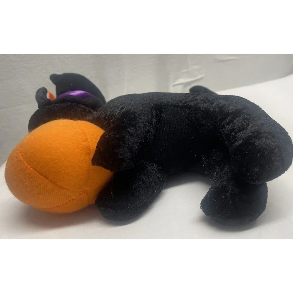 Vintage Halloween Plush Black Cat Hat Pumpkin Arched Back Decoration Fall Autumn
